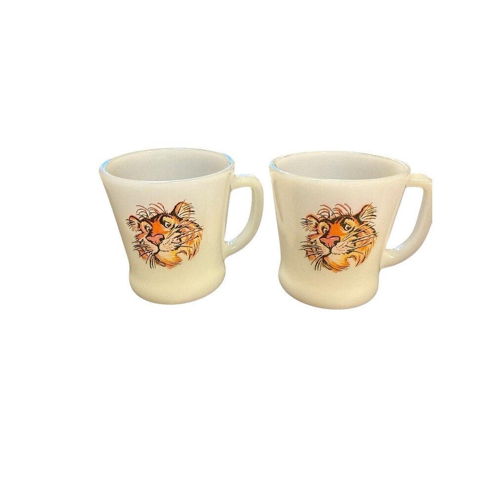 2 Vtg Anchor Hocking Fire King Esso Exxon Tony The Tiger Milk Glass Coffee Mug